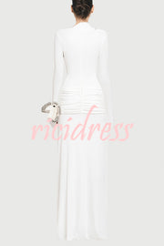 Stylish Long-sleeved Slim-fit Pleated Elegant Maxi Dress