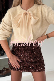 Polished Uptown Velvet Sequin High Rise Elastic Waist Mini Skirt