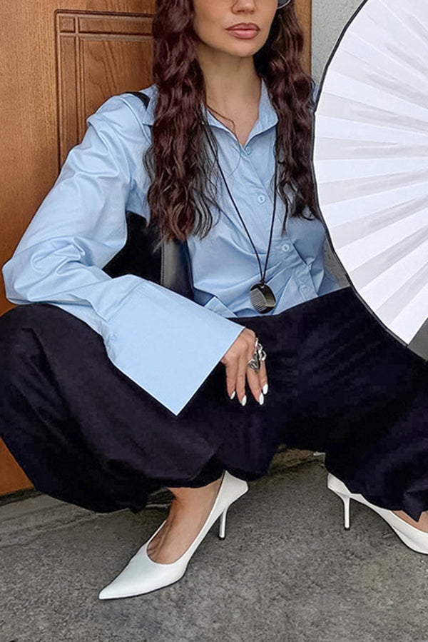 Solid Color Elegant Asymmetrical Long-sleeved Casual Shirt