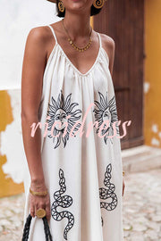 Marisol Linen Blend Unique Print A-line Slip Loose Maxi Dress