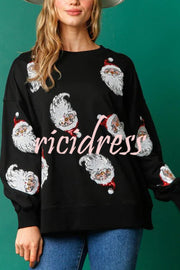 Santa Honey Sequin Christmas Pattern Loose Sweatshirt