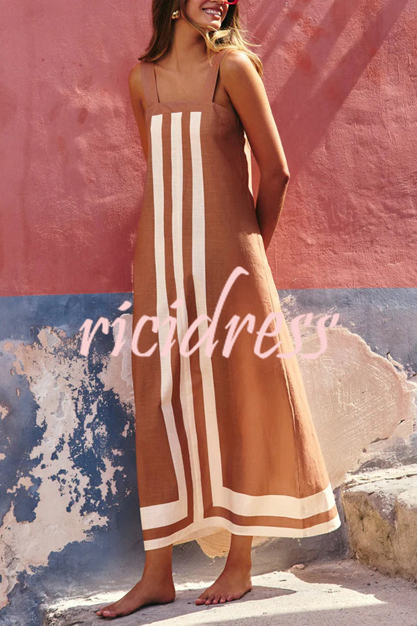 Striped Print Resort Style Casual Sling Maxi Dress