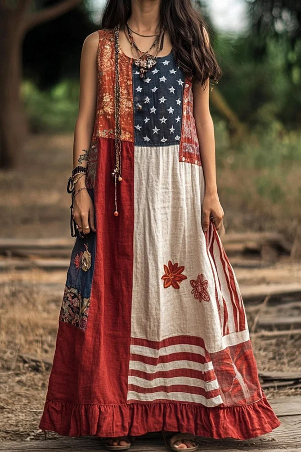 Independence Day Print Sleeveless Casual Loose Maxi Dress