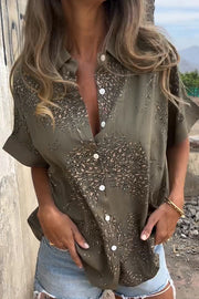 Unique Print Lapel Short Sleeve Casual Loose Shirt