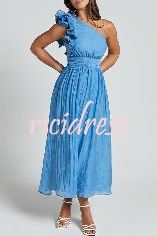 Romantic Seaside One Shoulder Frill Detail Sleeve Layered Midi Dress