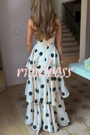 Gift To You Polka Dot Print High Neck Sleeveless Top and Layered Hem Maxi Skirt Set