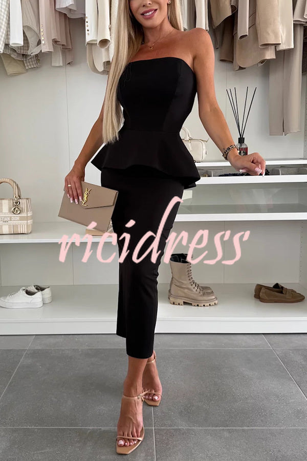 Sexy Tube Backless Lace-up Top and Slim Slit Midi Skirt Set