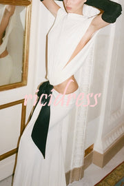 Sexy Open Back Bow Embellished Elegant Fishtail Maxi Dress