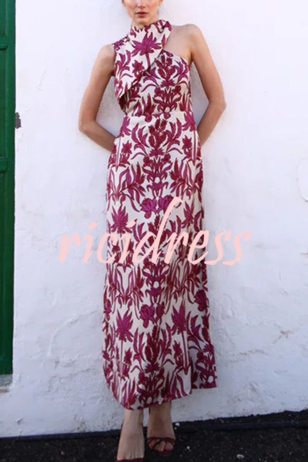 Unique Printed Fashion One Shoulder Casual Maxi Dress