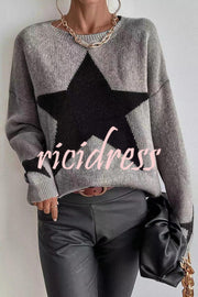 Essnce Star Pattern Crew Neck Long Sleeve Sweater