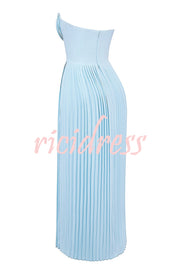 Romantic and Elegant Pleated Strapless Maxi Dress