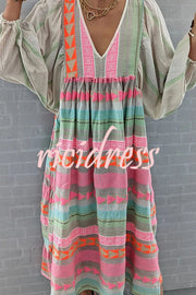 Whisked Away Geometric Color Block Printed A-line Midi Dress