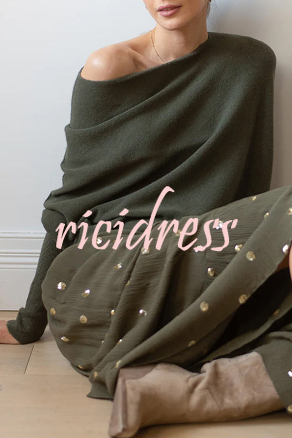 Solid Color Round Neck Long Sleeve Loose Knitted Sweater