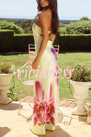 Floral Print Sexy Strapless Backless Holiday Maxi Dress