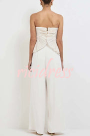 Show Exquisiteness Satin Pleated Heart-shaped Off Shoulder Halter Tank