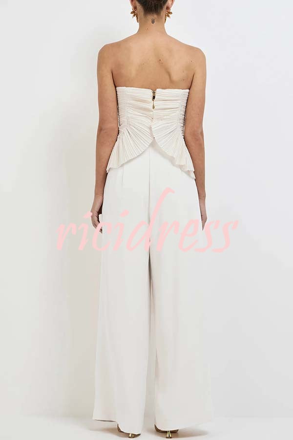 Show Exquisiteness Satin Pleated Heart-shaped Off Shoulder Halter Tank