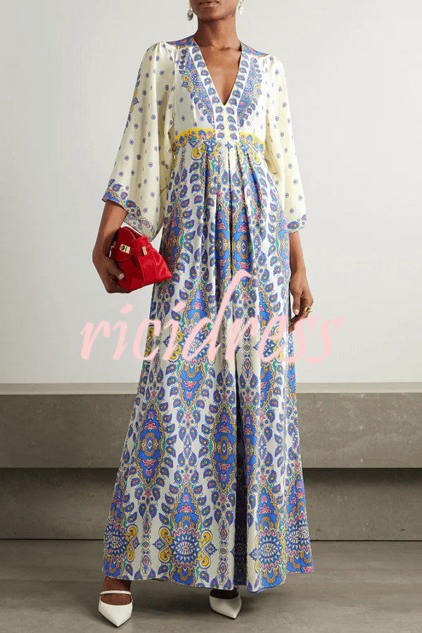 Unique Printed V-Neck Loose Elegant Maxi Dress