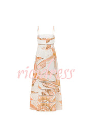 Daje Linen Blend Unique Print Round Hollow Trim Tie-up Bust Slip Maxi Dress