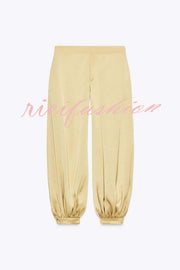 City Phantom Satin High Rise Pocket Aladdin Bloomers Pants