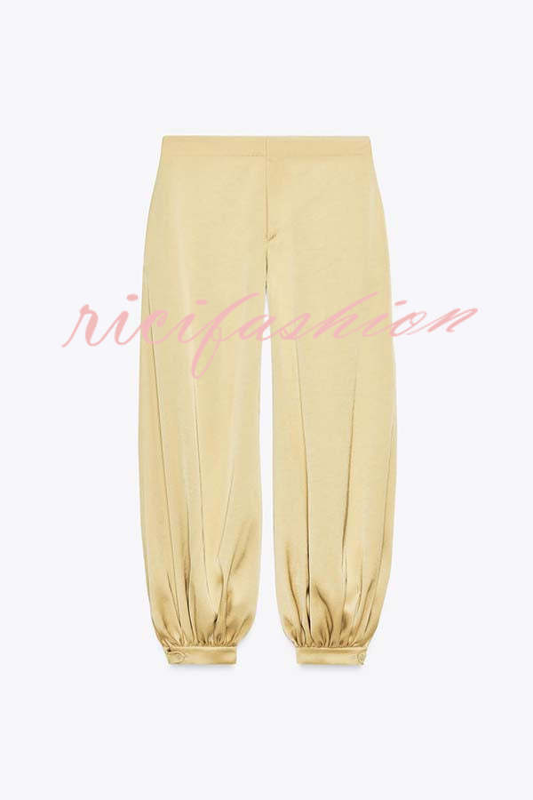 City Phantom Satin High Rise Pocket Aladdin Bloomers Pants