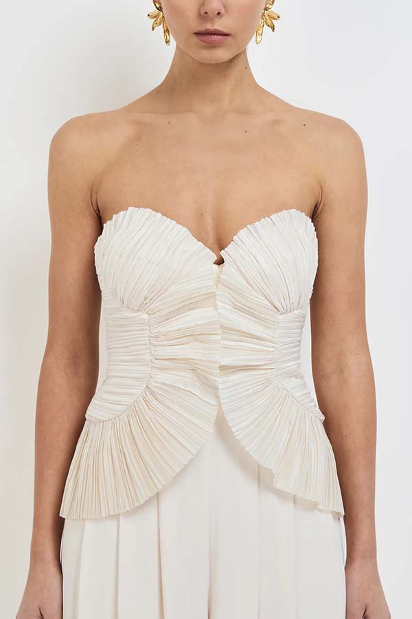 Show Exquisiteness Satin Pleated Heart-shaped Off Shoulder Halter Tank