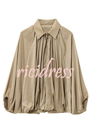 Fashion Lapel Loose Puff Long Sleeve Casual Zipper Jacket