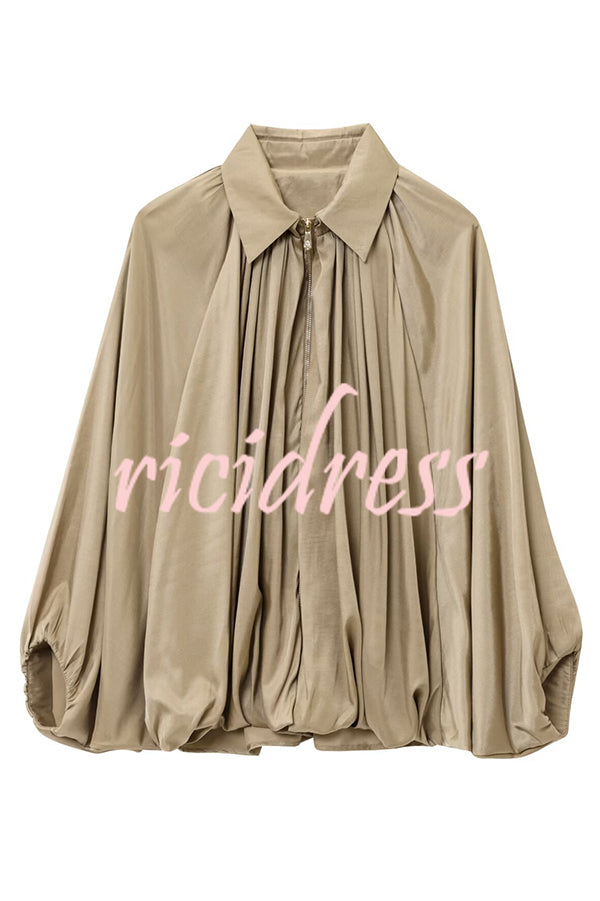 Fashion Lapel Loose Puff Long Sleeve Casual Zipper Jacket