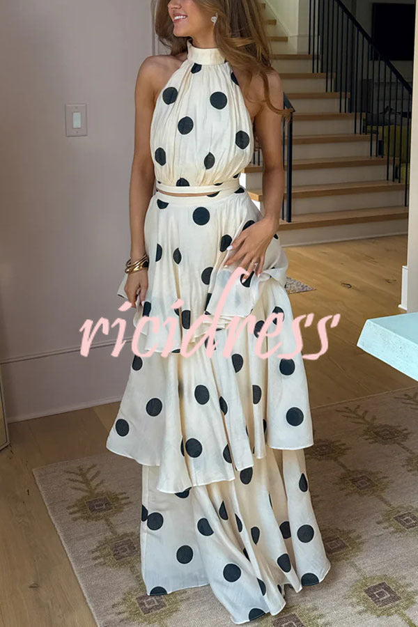 Gift To You Polka Dot Print High Neck Sleeveless Top