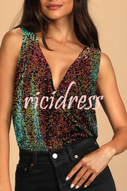Timeless Beauty Sequin Back Swing Neck Bodysuit Tank