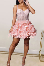 Ryann Rhinestone Bustier Bubble Hem Mini Dress