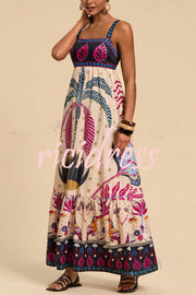 Bohemian Tropical Print Backless Casual Resort Maxi Dress