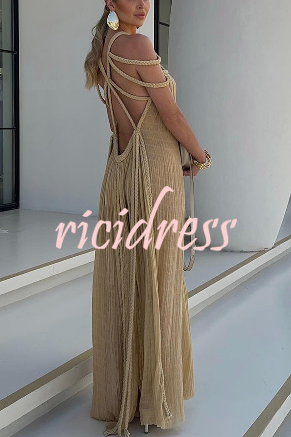 Modern and Sophisticated Linen Blend Draped Braids Cover Up Maxi Dress