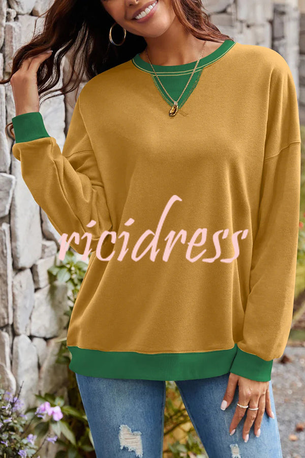 Fashionable Contrasting Color Loose Long-sleeved Casual Sweatshirt