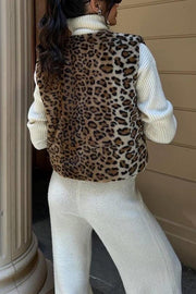 Leopard Print Rabbit Fur Sleeveless V-neck Loose Vest Jacket