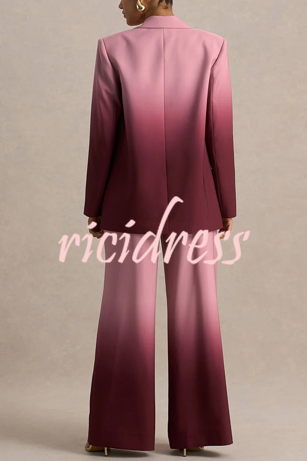 Enya Ombre Print Single Button Long Sleeve Lapel Loose Blazer