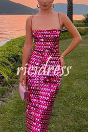 Sexy Sequined Halter-neck Backless Slim Fit Slit Midi Dress