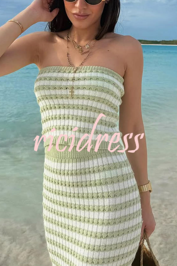 Bahamas Beach Knit Colorblock Stripes Bandeau Top and High Rise Stretch Maxi Skirt Set