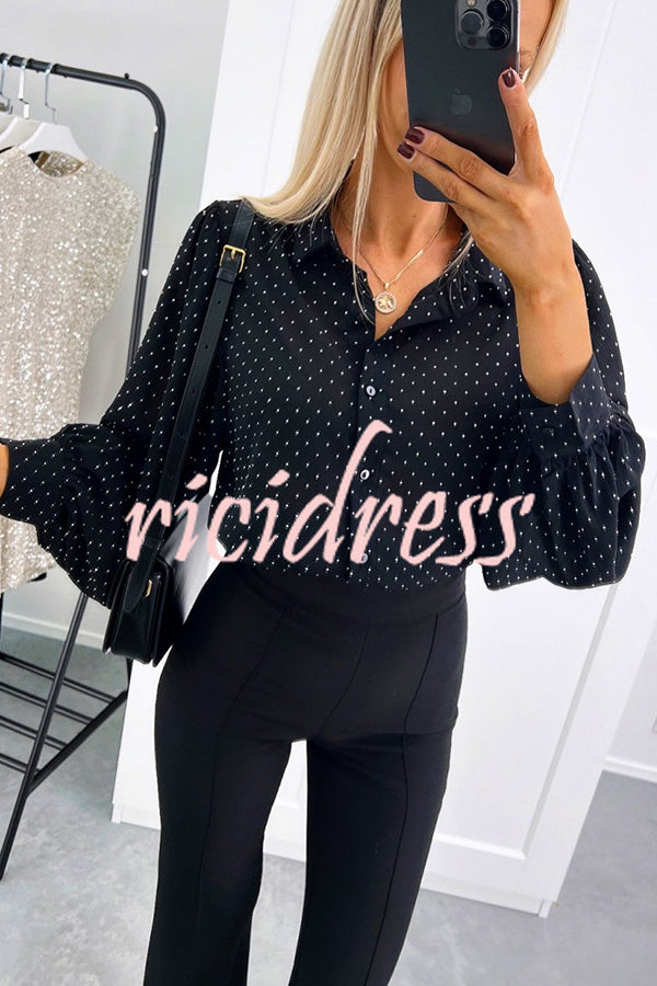 Fashionable Polka Dot Lantern Sleeve Loose Shirt