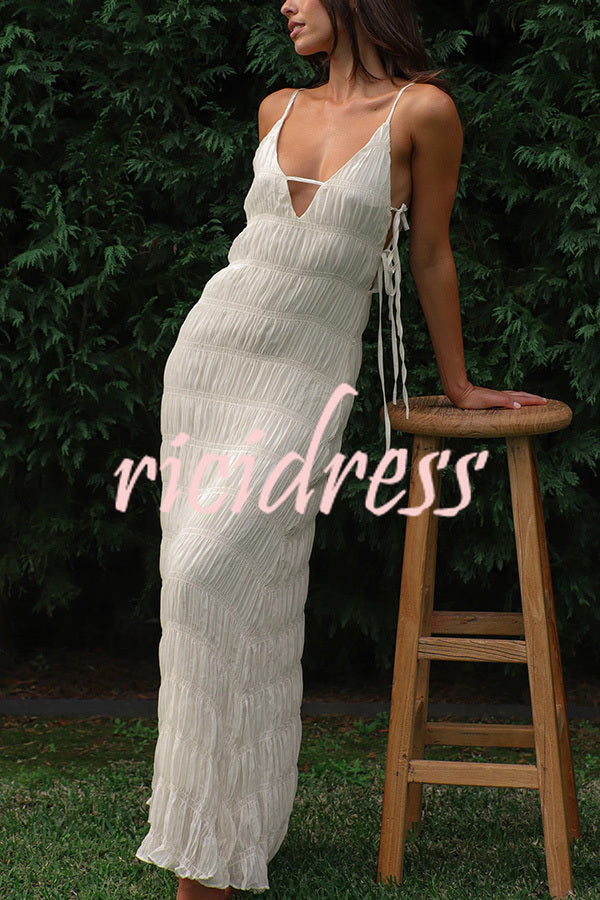 Passion and Romance Pleated Side Tie-up A-line Maxi Dress