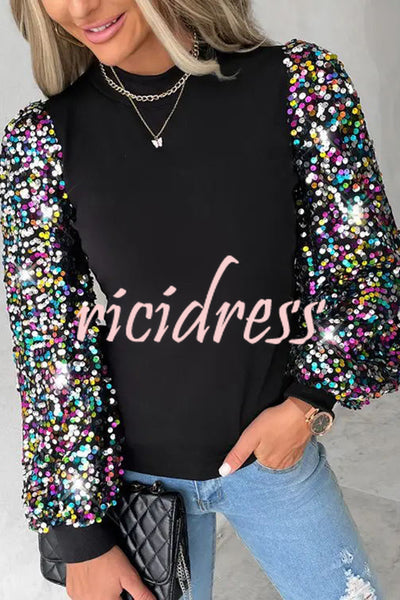 Disco Fever Sequin Sleeve Knit Top