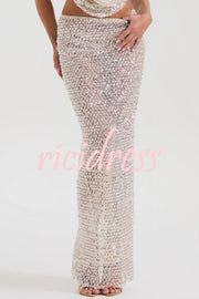 The Great Gatsby Embellished Sequin Mid Rise Flare Maxi Skirt