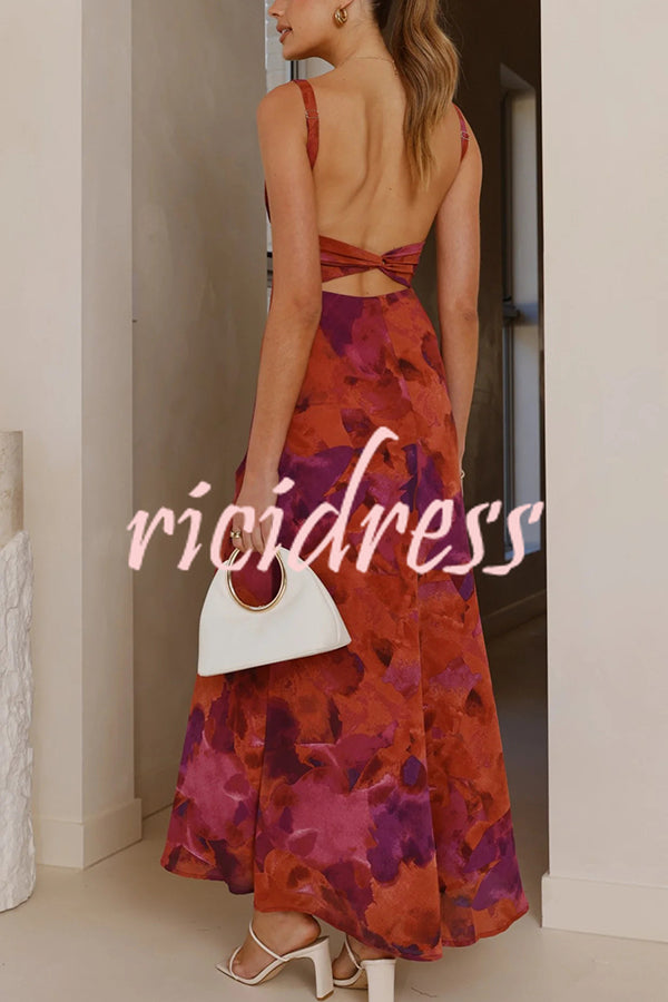 Fashion Tie-dye Backless Suspender Holiday Maxi Dress