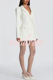 Elvira Double-breasted Long Sleeve Adjustable Back Belt Lapel Blazer Mini Dress