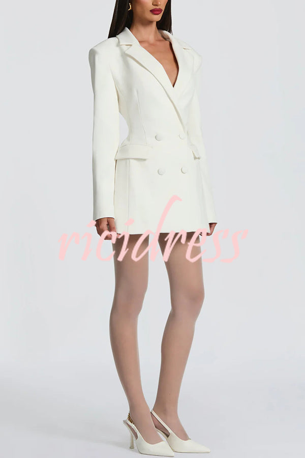 Elvira Double-breasted Long Sleeve Adjustable Back Belt Lapel Blazer Mini Dress