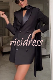Eve Satin Lapel Draped Neckline Button Long Sleeve Blazer Mini Dress