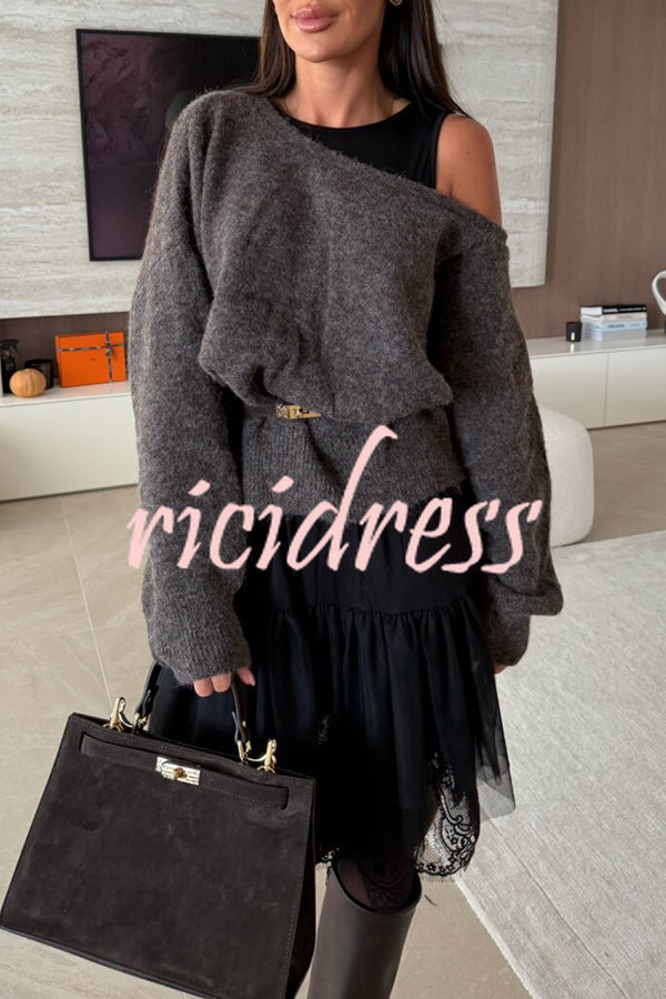 Upper East Chic Knit Wide Neck Long Sleeve Relaxed Sweater