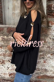 Solid Color Round Neck Hollow Long Sleeve Loose Knitted Sweater