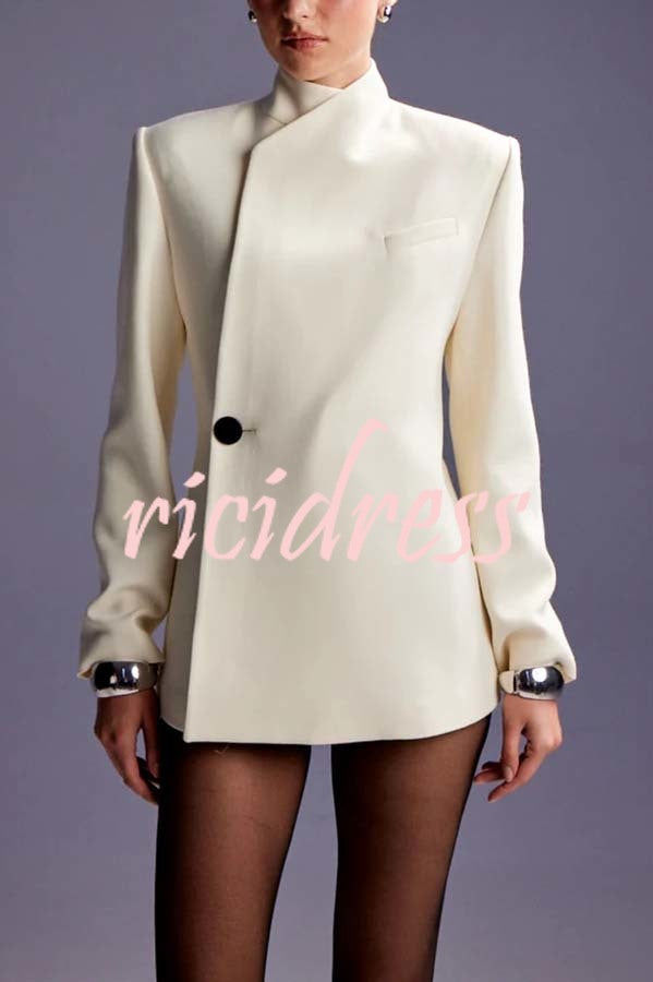 Fashionable Leader One Button Stand Collar Long Sleeve Blazer Jacket