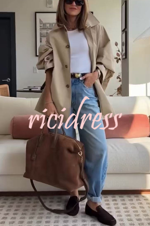 Timeless Fashion Button-breasted Wide Sleeve Pocket Twill A-line Jacket