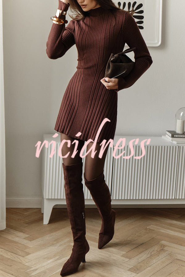 Solid Color Long-sleeved Slim-fit Elegant Knitted Mini Dress